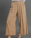 UMGEE N6667 WIDE LEG FRAYED HEM PANT LATTE