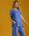 UMGEE C1819 ESSENTIAL LINEN BLEND TOP ORCHID BLUE