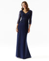 MGNY 72916 CREPE EVENING GOWN WITH CRYSTAL BEADING navy