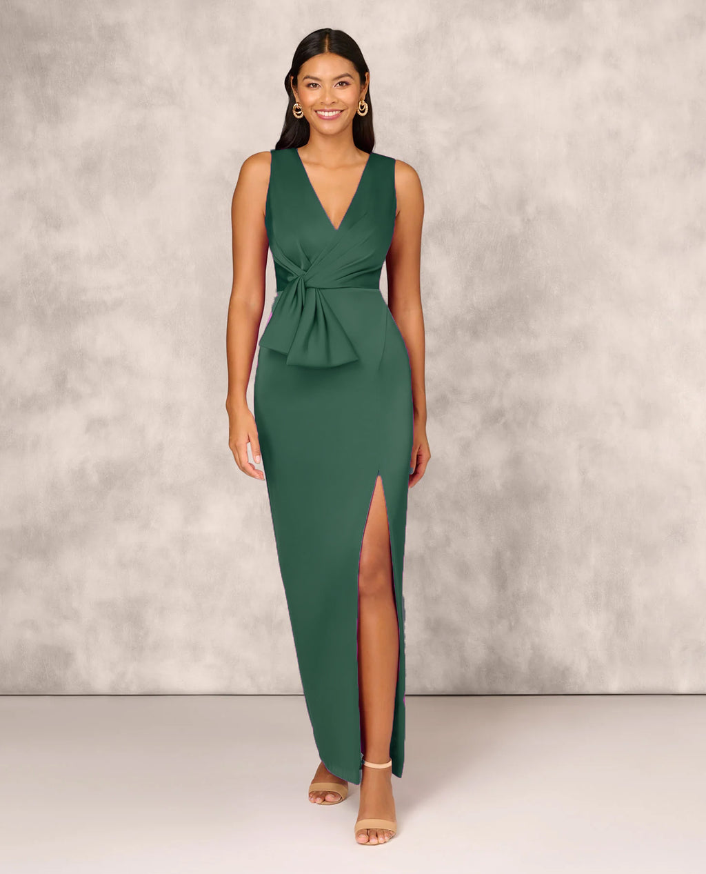 AIDAN MATTOX MD1E208622 PLEATED WAIST SLVLSS GOWN