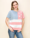 VOCAL Y3524S FLAG STAR STRIPE RAW EDGE SHORT SLEEVE TEE BLUE/RED