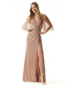 MGNY 73004  DRAPED METALLIC KNIT A-LINE GOWN rose gold