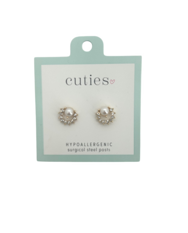 CUTIES HYPOALLERGENIC PEARLS + CRYSTALS IN GOLD EARRING 8170266