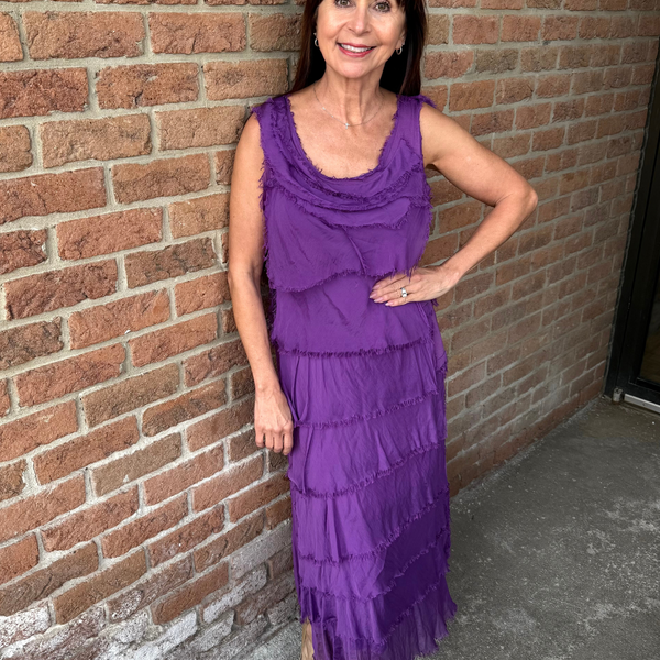 MADE IN ITALY 2031 LAYERED RUFFLE LONG DRESS