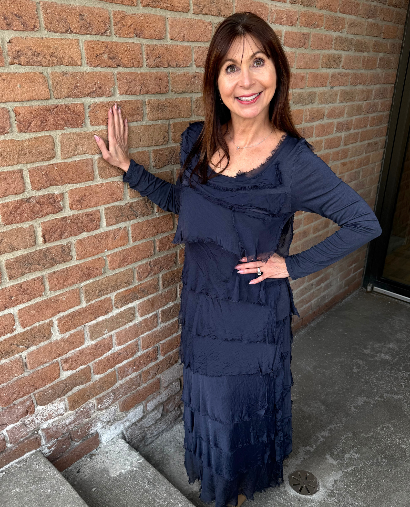 MADE IN ITALY 2078 LONG SLEEVE RUFFLE DRESS ONE SIZE