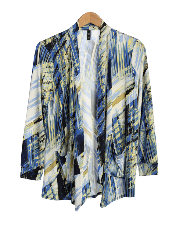 BY JJ BLUE ABSTRACT PRINT CARDIGAN SF-203P
