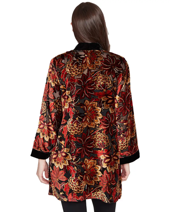 RUBY ROAD 12333 FLORAL VELVET OPEN FRNT CARDIGAN