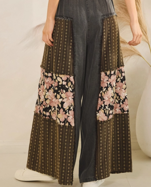 SAGE & FIG SP8076 MIDNIGHT BLOOM PATCHWORK PANTS BACK