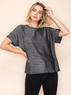 VOCAL 21486S RHINESTONE SLEEVE TOP BLACK