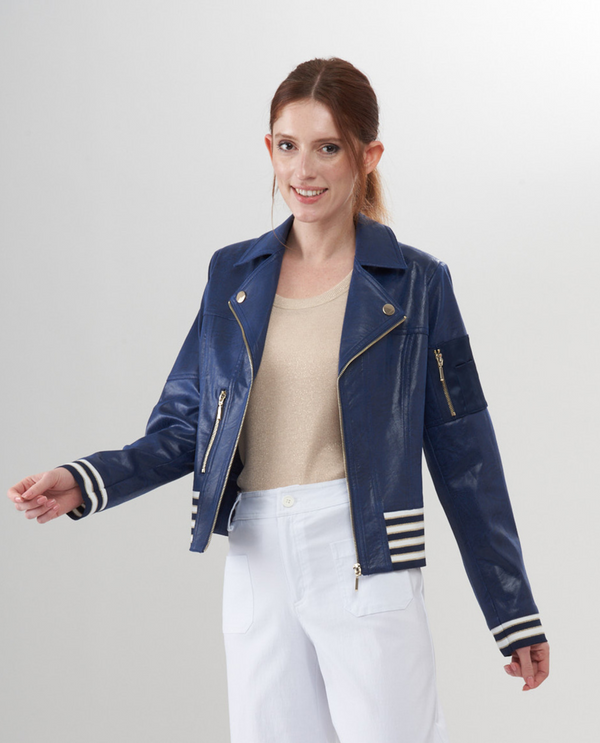 INSIGHT BCJ1809D STRIPE LEATHER JACKET BLUE DUSK