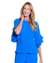 MULTIPLES M26720TP RAGLAN FRINGE HEM TOP BLUE
