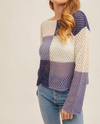 HEM & THREAD A-38276 COLOR BLOCK FISHNET SWEATER NAVY