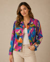 VECCELI MT1643 PRINT BUTTON JACKET HOT PINK