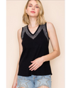 VOCAL 23195T V-NCK TANK W/RHINESTONE DETAIL BLACK