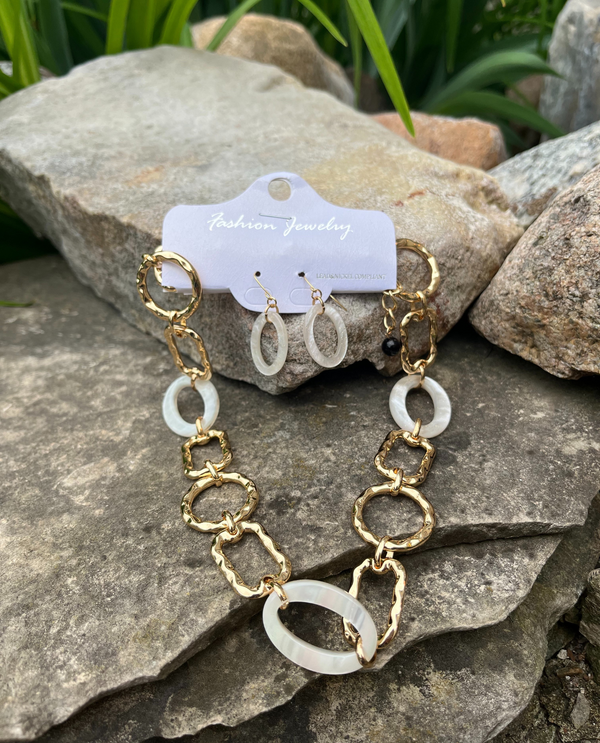 YNE5125WT GOLD NECKLACE & EARRING SET