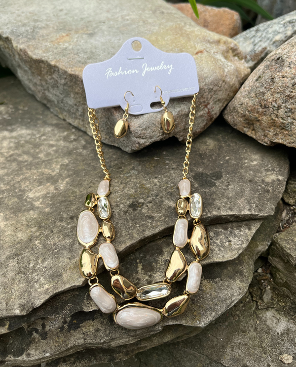 YNE5232GWT GOLD STONE NECKLACE & EARRING SET