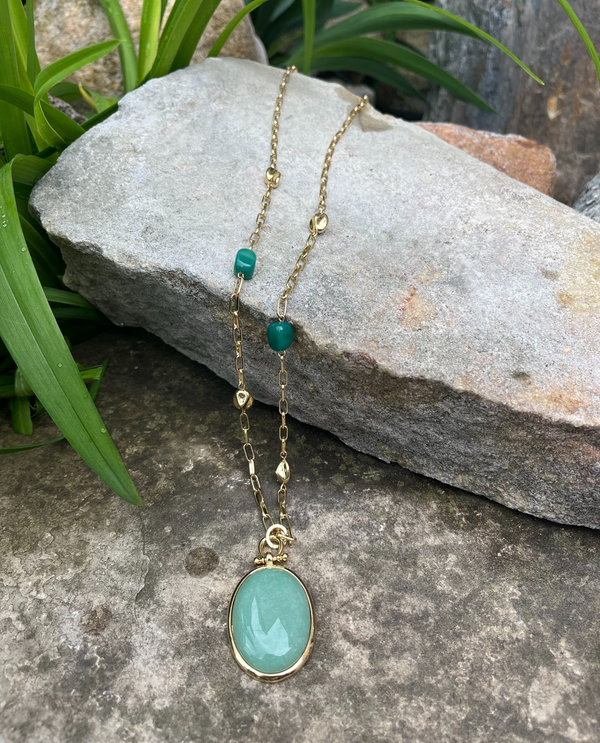 85615A GREEN ADVENTURINE PENDANT NECKLACE