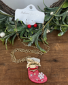 YNE5157G CHRISTMAS STOCKING NECKLACE & EARRING SET