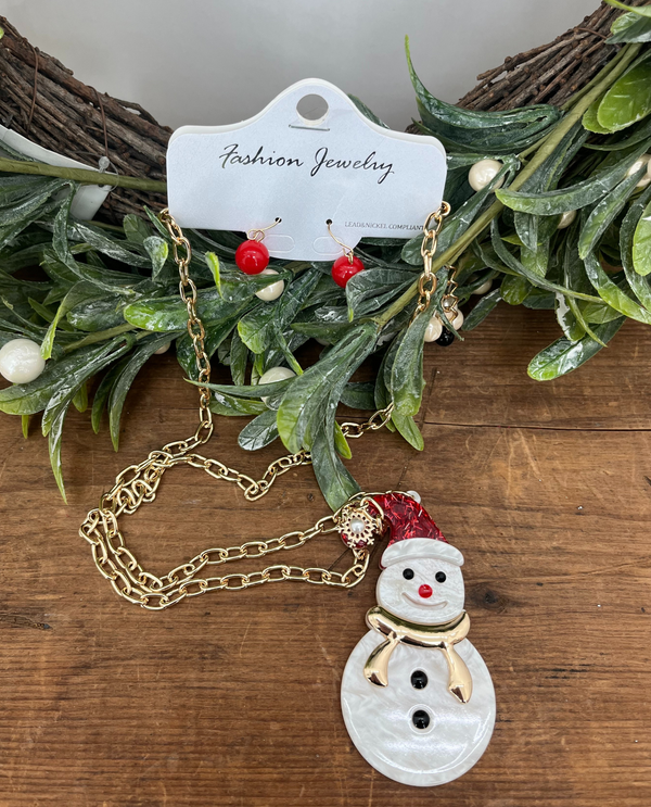 YNE5154G GOLD SNOWMAN NECKLACE SET