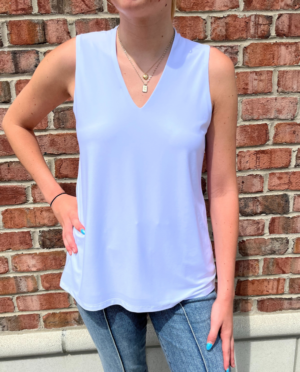 BALI 8326 DOUBLE LINED V NECK TANK WHITE