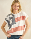 C15581  FRENCH TERRY KNIT FLAG SHORT SLEEVE TOP RWB