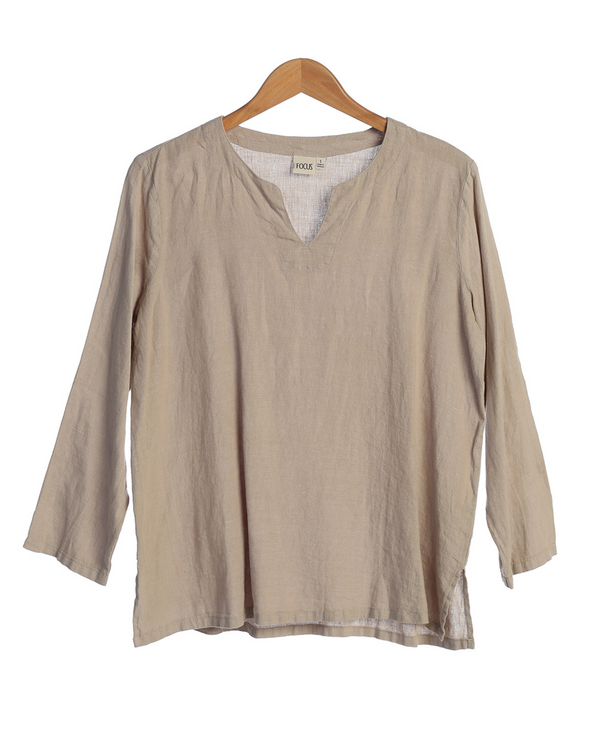 FOCUS LINEN BOXY V-NECK TOP L-664