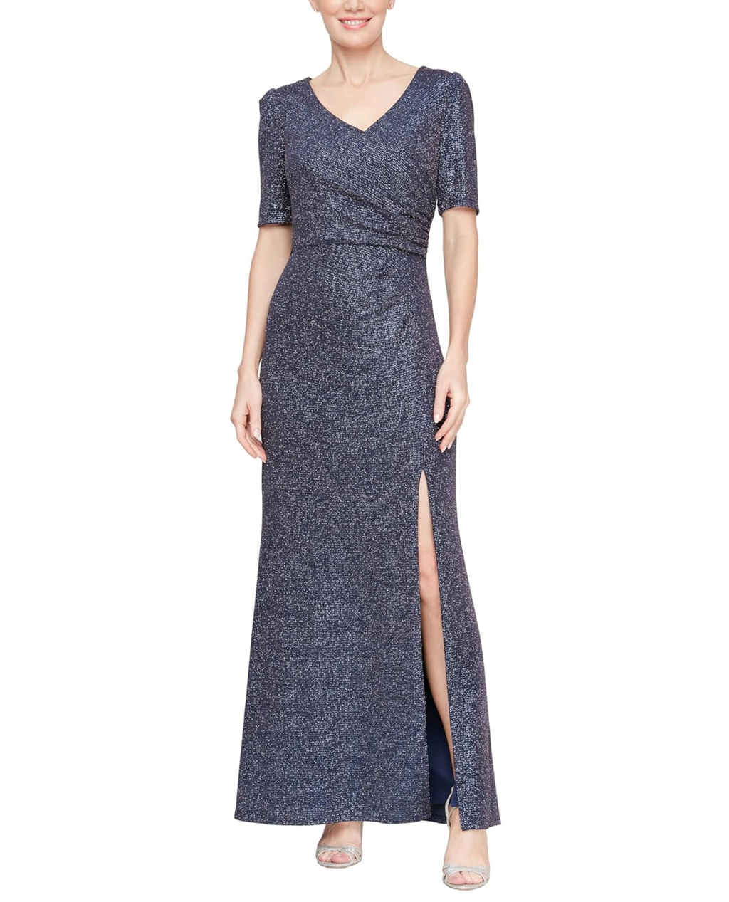 ALEX EVENING 8127851 SHORT SLEEVE METALLIC DRESS