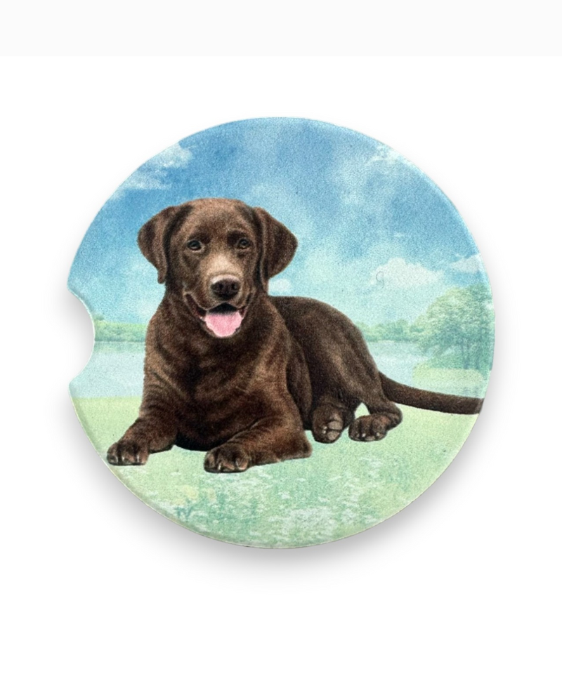 233-22 CHOCOLATE LAB LAYING CAR COASTER