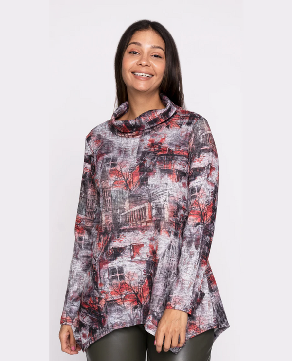 ISCA 8648-3695 COWL NECK PRINT TUNIC