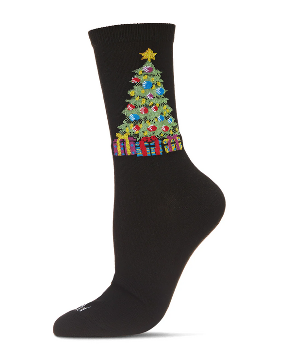 ME MOI MCV07205 TREES & PRESENTS HOLIDAY CREW SOCKS black