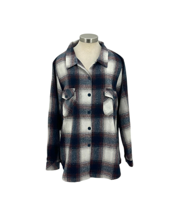 83519 BUTTON UP PLAID FLANNEL SHIRT, BLUE ORANGE