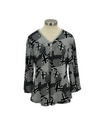 61422 PRINT 3/4 SLEEVE TOP WITH RHINESTONE COLLAR, BLACK/WHITE