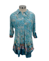 NEW LABEL 88667 PRINT PLEATED BUTTON DOWN TOP AQUA MULTI 