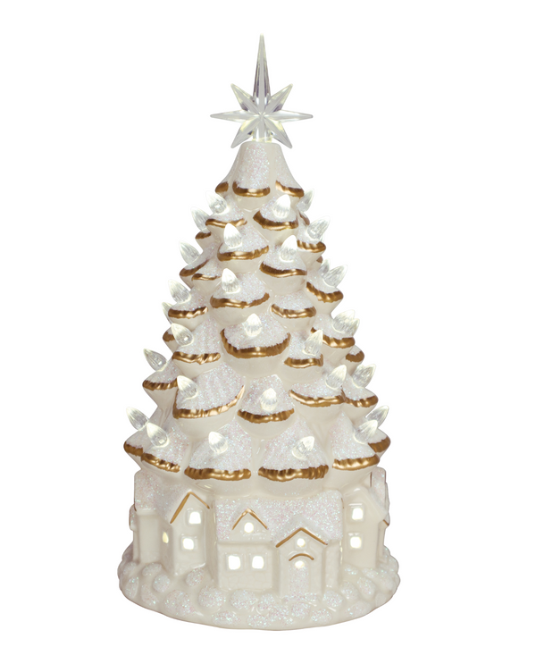 73339-C 13.75" LIGHT UP WHITE VILLAGE HOUSE CHRISTMAS TREE