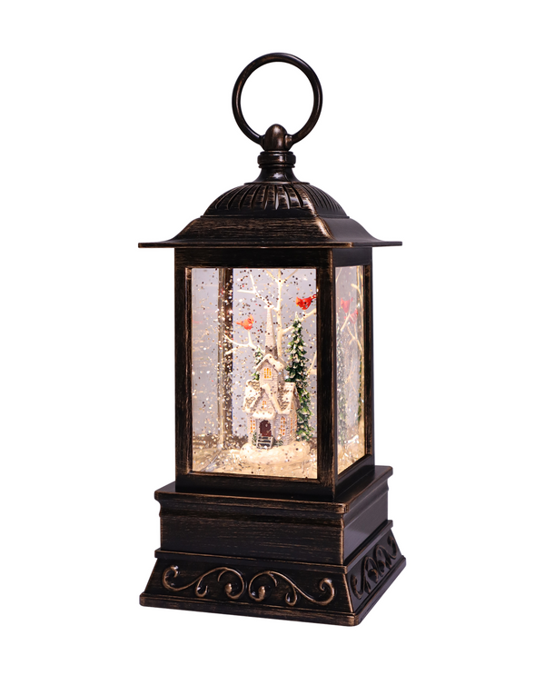 74548-C 10.5" CHRISTMAS VILLAGE CHURCH GLITTER LANTERN