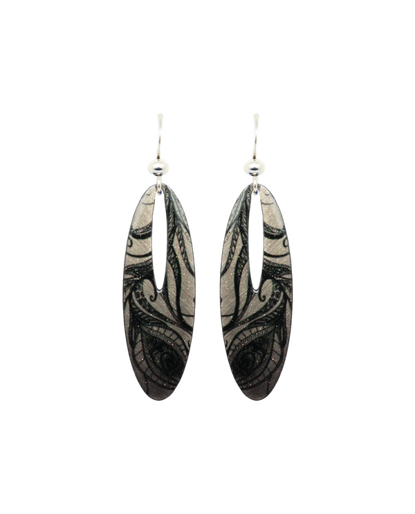 D'EARS 2292 BLACK SILVER FEATHER EARRING