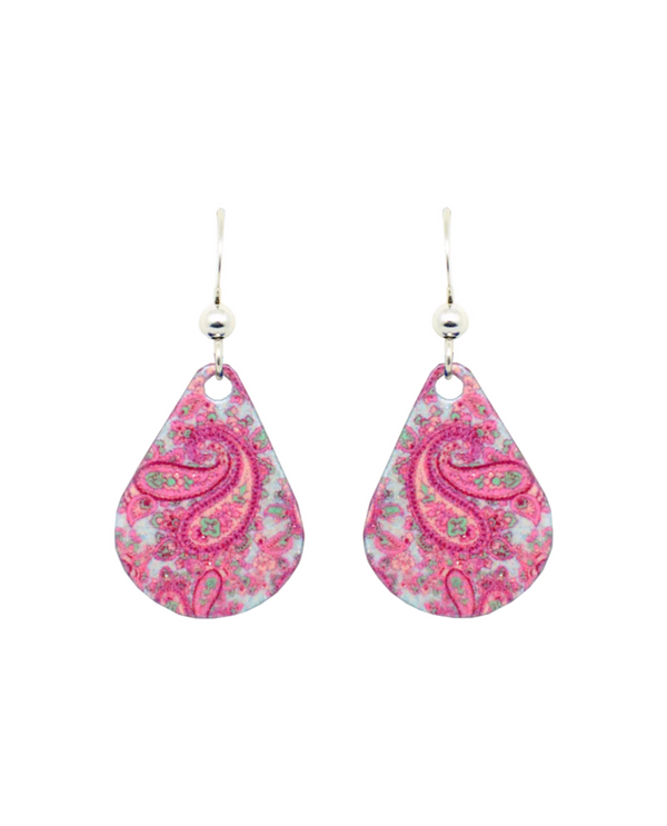 D'EARS 1495 SM TEARDROP PINK PAISLEY EARRINGS