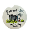 ABSORBANT STONE CAR COASTER Made in USA, LOVE AND A DOG