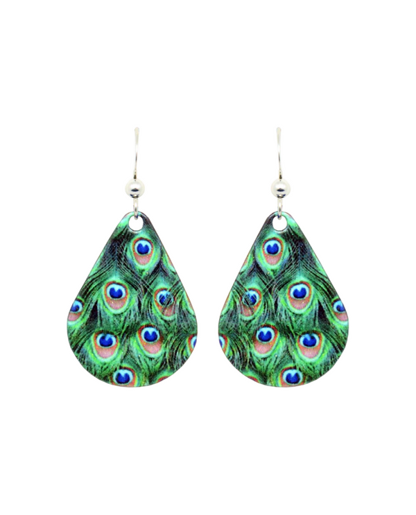 D'EARS 1170 PEACOCK FEATHERS TEARDROP EARRINGS