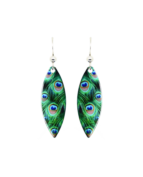 D'EARS 1339 SLENDER PEACOCK FEATHER EARRINGS