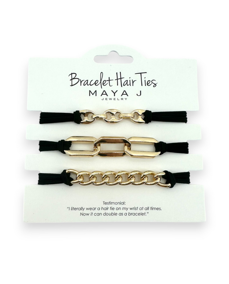 MAYA J BRACELET HAIR TIES HT33/55, BLACK/GOLD