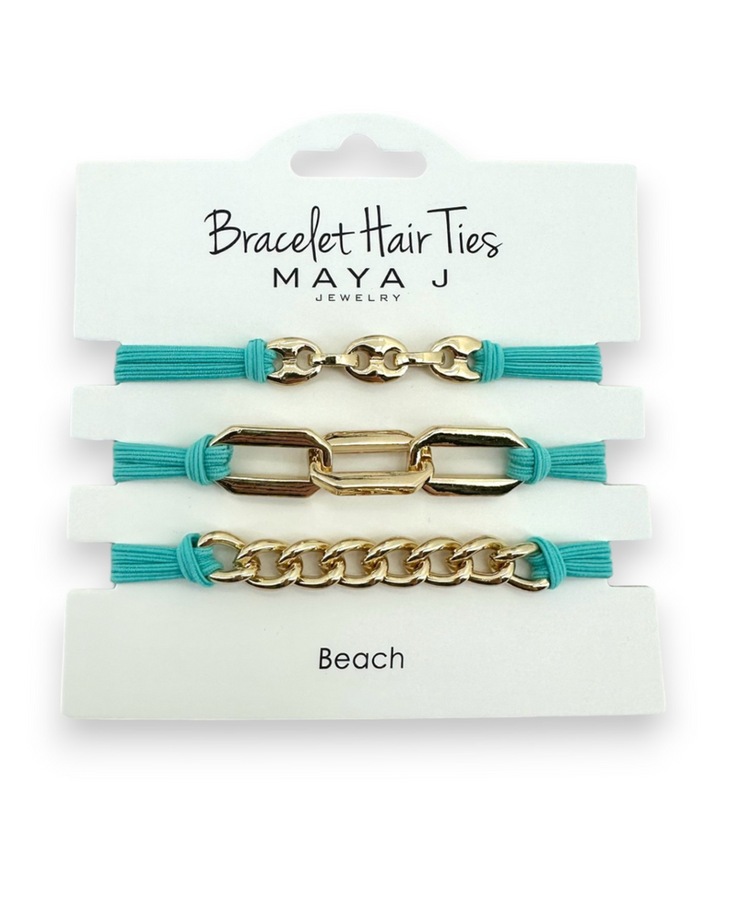 MAYA J BRACELET HAIR TIES HT33/55, TEAL/GOLD