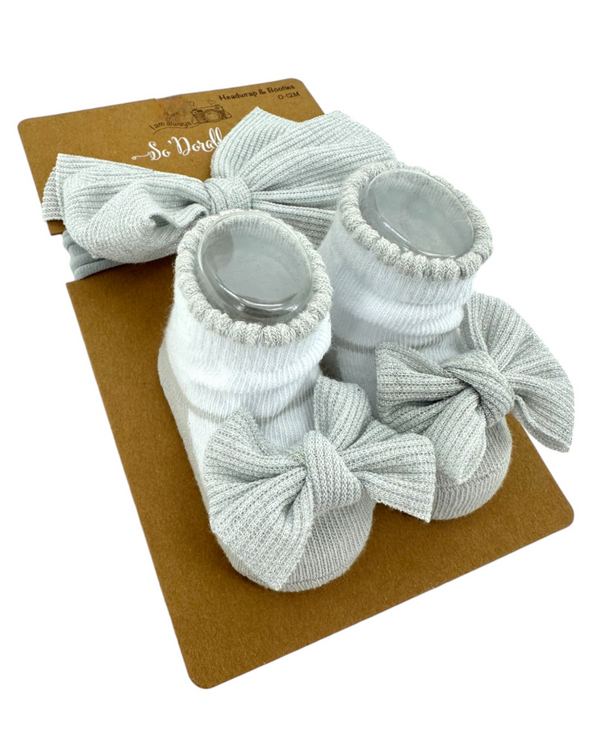 2PC HEADBAND & BOOTIES SET, SLIVER