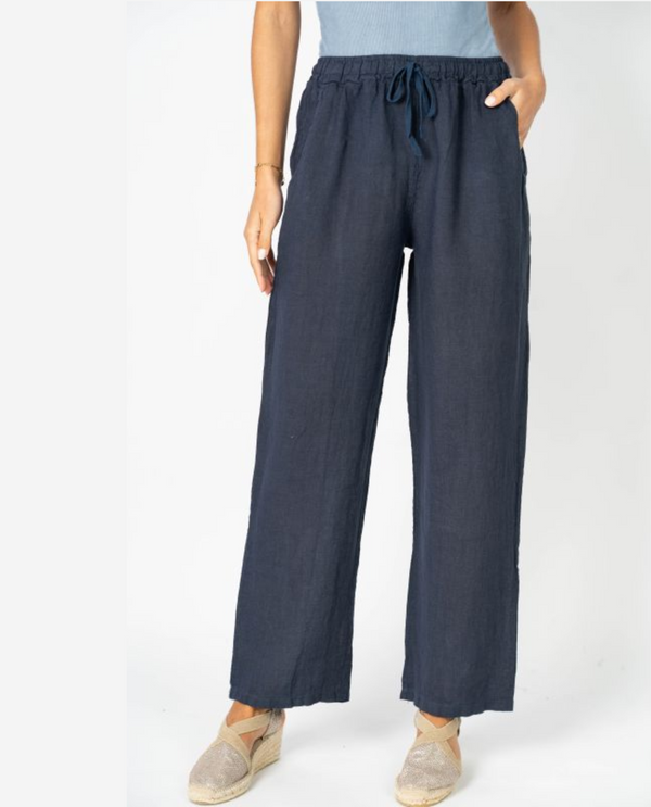 MADE IN ITALY 2097S SOLID LINEN PANT NAVY