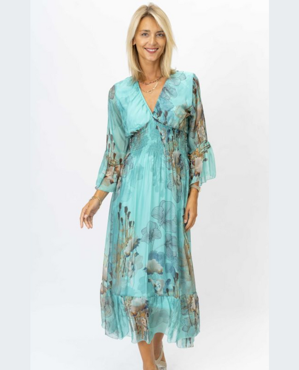 MADE IN ITALY 5087 MAXI PRINT DRESS AQUA