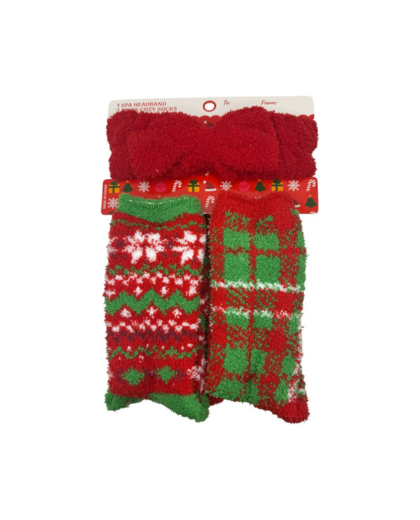 X-MAS-ST/3 CHRISTMAS HEADBAND/2 PR SOCK SET FAIR ISLE