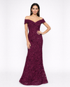XSCAPE 4618X OFF SHOULDER SOUTACHE GOWN wine