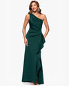 XSCAPE 6620X ONE SHOULDER RUFFLE DRESS TEAL