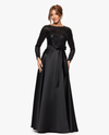 XSCAPE 7202XA SEQUIN BODICE SATIN SKIRT DRESS BLACK
