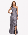 XSCAPE 7246X Jacquard One Shoulder Floor Length Gown gunmetal